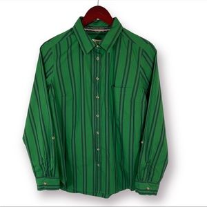 Maeve for Anthropologie Green and Navy Long Sleeve Striped Button Down